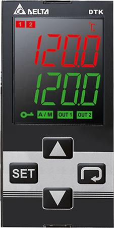 DTK4896R01 Delta Electronics DTK Panel Mount PID Temperature Controller, 48 x 96 (1/8 DIN)mm 1 Input, 2 Output Relay, 100 →