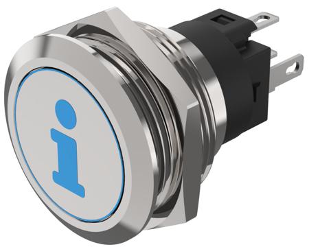 82-6151.1A24.B004 EAO 82 Series Illuminated Push Button Switch, Momentary, Panel Mount, 22.3mm Cutout, SPDT, Blue LED, 240V, IP65, IP67