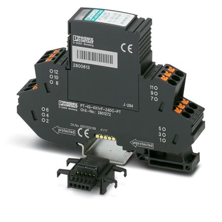 2801272 Phoenix Contact, PT-IQ-4X1+F-24DC-PT Surge Protection Device 21 V ac, 30 V dc Maximum Voltage Rating 10kA Maximum Surge