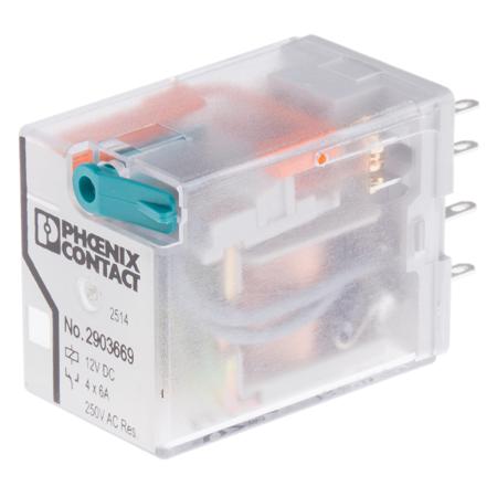 2903669 Phoenix Contact PCB Mount Power Relay, 12V dc Coil, 6A Switching Current, 4PDT