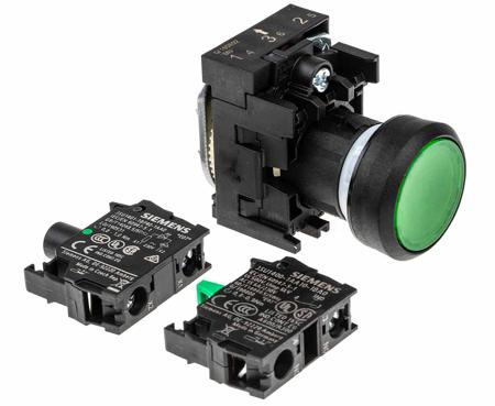 3SU1106-0AB40-1BA0 Siemens SIRIUS ACT 3SU11 Series Illuminated Push Button Complete Unit, Panel Mount, 22mm Cutout, SPST