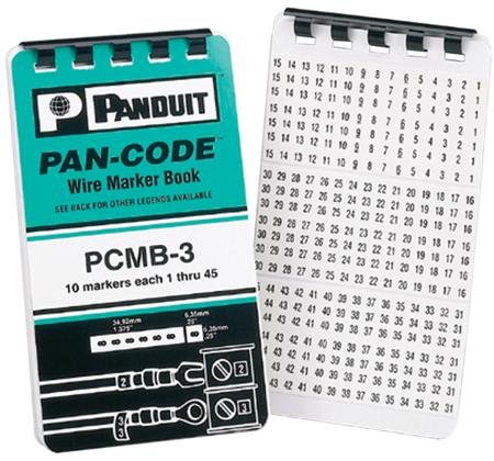 PCMB-3 Panduit Adhesive Cable Marker, Black, White, Pre-printed "1 → 45", 0.38 → 9.5mm Cable,