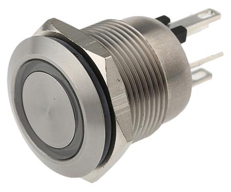 MPI002/28/D4 Bulgin MPI002 Series Illuminated Push Button Switch, Momentary, Panel Mount, 19.2mm Cutout, SPST, Red/Blue LED, 24V dc,