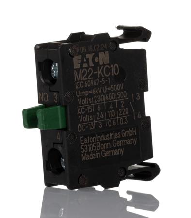 216380 M22-KC10 Eaton M22 Series Contact Block for Use with RMQ Titan Series, 500V, 1 NO