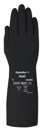 38001PP090 Ansell AlphaTec 38-001 Black Butyle Chemical Resistant Gloves, Size 9, Polymer Coating