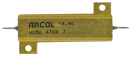 HS50-470R-J Arcol HS50 Series Aluminium Housed Axial Wire Wound Panel Mount Resistor, 470Ω ±5% 50W
