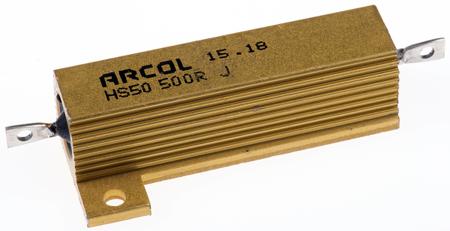 HS50-500R-J Arcol HS50 Series Aluminium Housed Axial Wire Wound Panel Mount Resistor, 500Ω ±5% 50W