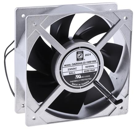 175-9836 RS PRO Axial Fan, 230 V ac, AC Operation, 1002.4m³/h, 80W, IP56, 205 x 205 x 72mm