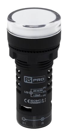 144-1175 RS Pro Red/Green LED Indicator, 22.5mm Cutout, IP65, Round, 24 V ac/dc, ≤20 mA