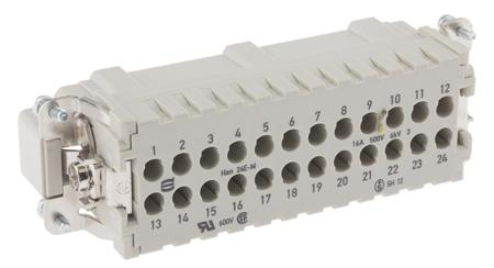09330242602 Han E Series size 16 A Connector Insert, Male, 24 Way, 16A, 500 V