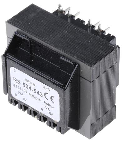 504-543 RS PRO 6V ac 2 Output Through Hole PCB Transformer, 6VA