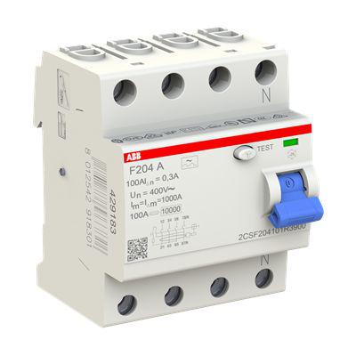 2CSF204101R3900-F204-A-100-0-3 ABB 4 Pole Type A Residential RCCBs, 100A F200, 300mA