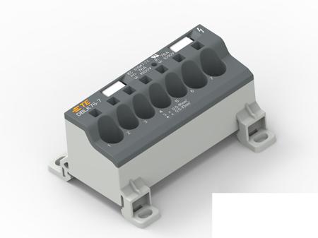 1SNL407610R0000 Entrelec Distribution Block, 7 Way, 1.5 → 25mm², 85A, 1 kV, Black, Grey