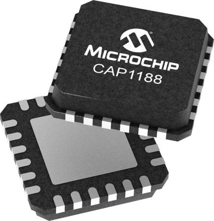 CAP1188-1-CP-TR , Capacitive Touch Controller IC SPI 2-Wire, 24-Pin QFN