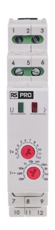 323-897 RS PRO DIN Rail Mount Timer Relay, 230V ac, 1-Contact, 0.1 s → 576h, 1-Function, SPDT