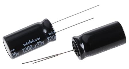 UVR1E222MHD Nichicon 2200μF Aluminium Electrolytic Capacitor 25V dc, Radial, Through Hole -