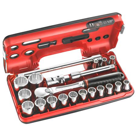 SL.DBOX112PB Facom 21-Piece Metric 1/2 in Standard Socket Set with Ratchet, 12 point