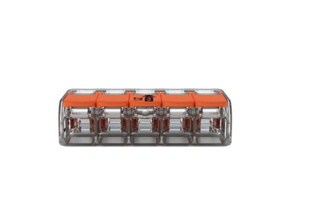 221-615 Wago 221 Terminal Block Connector, 5 Way/Pole, Cage Clamp Terminals, 0.5 → 6 mm², 20 → 10 AWG Cable Mount