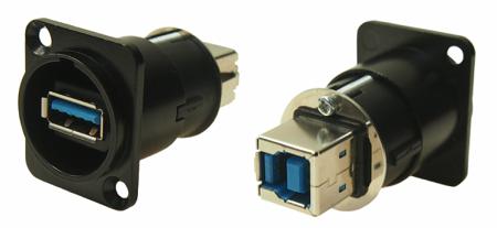 280-090 RS PRO Straight, Panel Mount, Socket- Dual Port Type A-B 3 Feedthrough USB Connector
