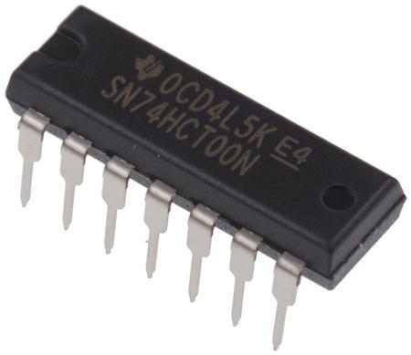 SN74HCT00N Texas Instruments , Quad 2-Input NAND Logic Gate, 14-Pin PDIP