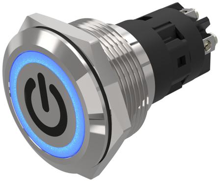 82-6152.1123.B002 EAO 82 Series Illuminated Illuminated Push Button Switch, Momentary, Panel Mount, 22.3mm Cutout, SPDT, Blue LED, 240V,