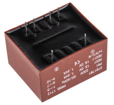 121-3834 2 x 15V ac 2 Output PCB Mount PCB Transformer, 3.2VA