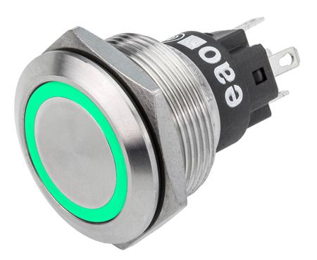 82-6651.2134 EAO 82 Series Illuminated Push Button Switch, Latching, Panel Mount, 22.3mm Cutout, SPDT, Green LED, 240V, IP65, IP67