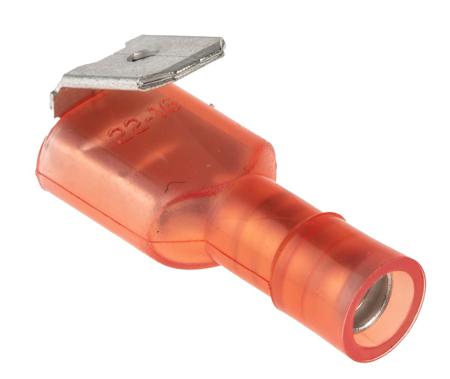 267-4350 RS PRO Red Insulated Male to Female Spade Connector, Double Crimp, 6.35 x 0.8mm Tab Size, 0.5mm² to 1.5mm²