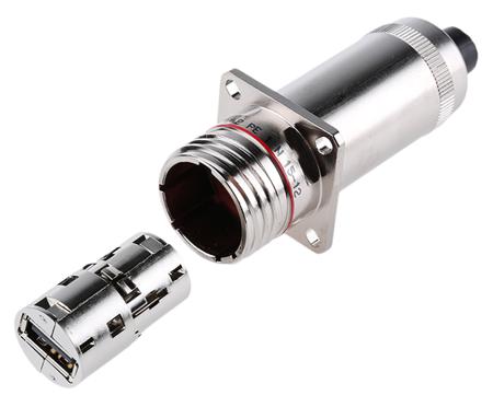 USBFTV2PE1N Amphenol Socapex Straight, Panel Mount, Socket- Single Port Type A 2.0 IP68 USB Connector