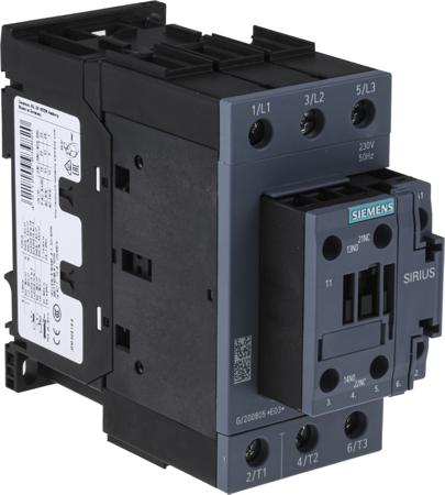 3RT2036-1AP00 Siemens Contactor, 230 V ac Coil, 3-Pole, 50 A, 22 kW 230 V, 3 NO, 400V