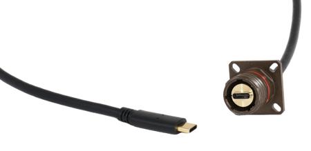USB3CFTV2N050 Amphenol Socapex Straight, Panel Mount, Female to Male- Dual Port Type Type C USB 3.2 IP68 USB Connector