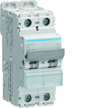 NSN225 Hager NSN MCB, 2P, 25A Curve D, 415V AC, 25 kA Breaking Capacity