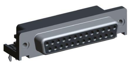 1734350-1 TE Connectivity AMPLIMITE HD-20 Series, 25 Way Right Angle Through Hole PCB D-sub Connector Socket, 2.77mm Pitch