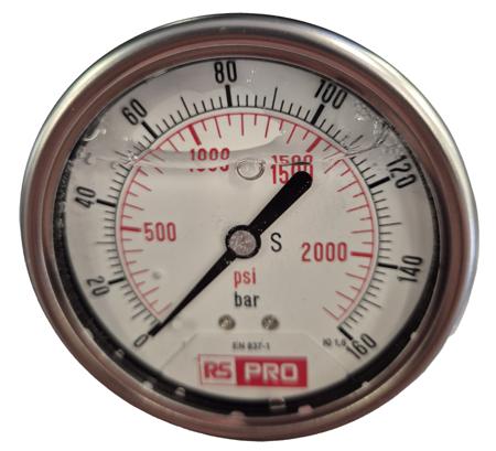179-980 RS PRO BSP 1/4 Analogue Pressure Gauge 160bar Bottom Entry 63mm Outside Diameter