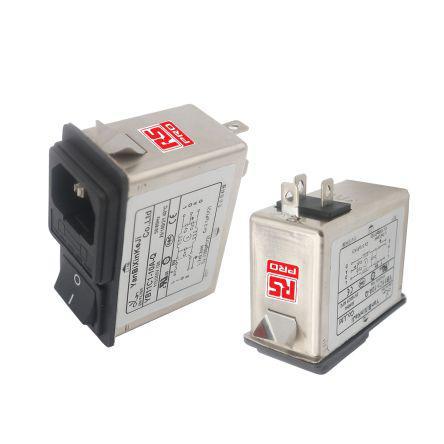 180-5190 RS PRO,2A,115/250 V Male Panel Mount IEC Inlet Filter 2 Pole,Snap-In 1 Fuse