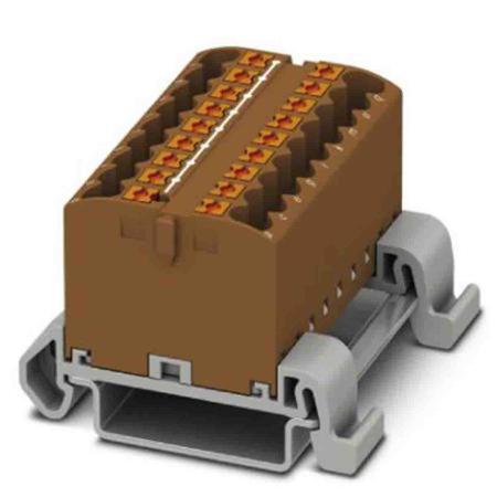 3273186 Phoenix Contact Distribution Block, 18 Way, 4mm², 24A, 690 V, Brown