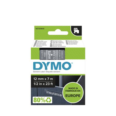 S0720600 Dymo White on Clear Label Printer Tape, 7 m Length, 12 mm Width