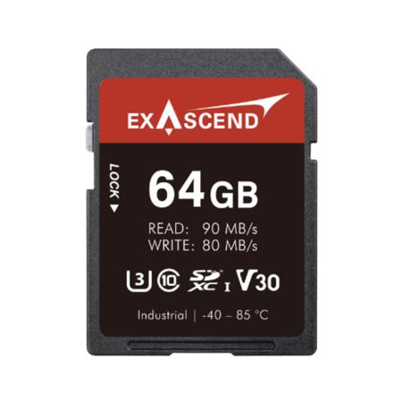 EX64GSDV30-IDE Exascend 64 GB Industrial SDXC SD Card, Class 10, UHS-1 (U3), V30