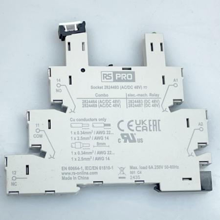 282-4490 RS PRO 12V ac/dc DIN Rail Relay Socket, for use with RS PRO 1 Pole PCB Relays