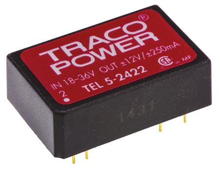 TEL-5-2422 TRACOPOWER TEL 5 5W Isolated DC-DC Converter Through Hole, Vin 18 → 36 V dc, Vout ±12V dc, I/O isolation 1.5kV