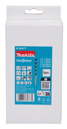 D-30477 Makita Tungsten Carbide Tip 5mm to 12mm, 5 piece Drill Bit Set