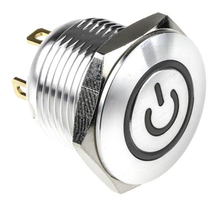 175-9423 Push Button Switch, IP67, 16 Dia.mm, Panel Mount Green, Red LED, Power Symbol, 36V dc