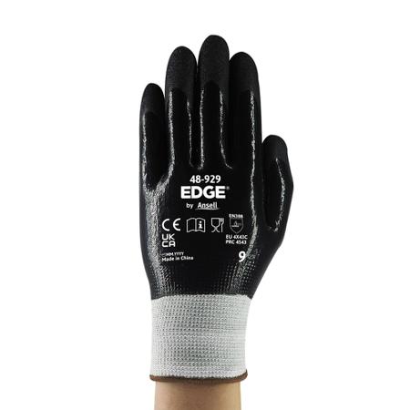 48929100 Ansell Edge 48-929 Black Glass Fibre, Polyethylene Abrasion Resistant, Cut Resistant Work Gloves, Size 10, Nitrile