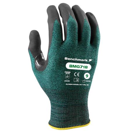 BMG00718EH Skytec BMG718 Black, Green HPPE Cut Resistant Work Gloves, Size Large, Foam Nitrile Coating