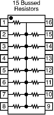 4116R-2-471LF Bourns, 4100R 470Ω ±2% Bussed Resistor Array, 15 Resistors, 2.25W total, DIP, Through Hole