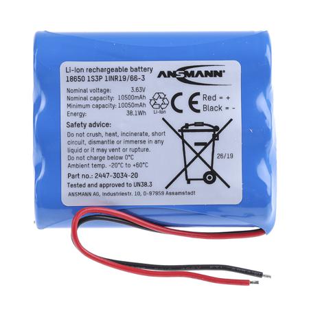 2447-3034-20-520 Ansmann , 3.7V Lithium-Ion Rechargeable Battery Pack, 10350mAh