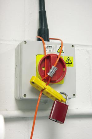 SCISSOR-LOCKOUT--YELLOW-SCISSOR-LOCK-W-3 Brady Yellow 3-Lock Nylon Cable Lockout, 7mm Shackle