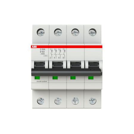 2CDS244701R0631 ABB S204L MCB, 4P, 63A Curve D, 400V AC, 6 kA Breaking Capacity