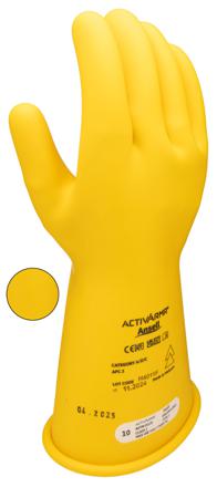 RIG114Y100 Ansell Yellow Natural Rubber Latex Electrical Safety Electrical Insulating Gloves, Size 10, Natural Rubber Coating