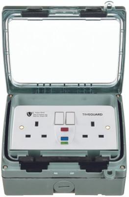 TGV205N Timeguard 13A, BS 7288 Fixing, Active, 2 Gang RCD Socket, Thermoplastic, Surface Mount , Switched, IP66 , Outdoor, 230